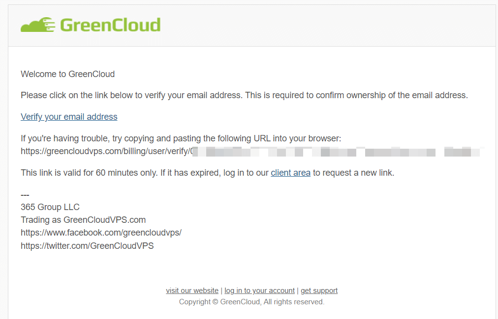 verify email of greencloud vps