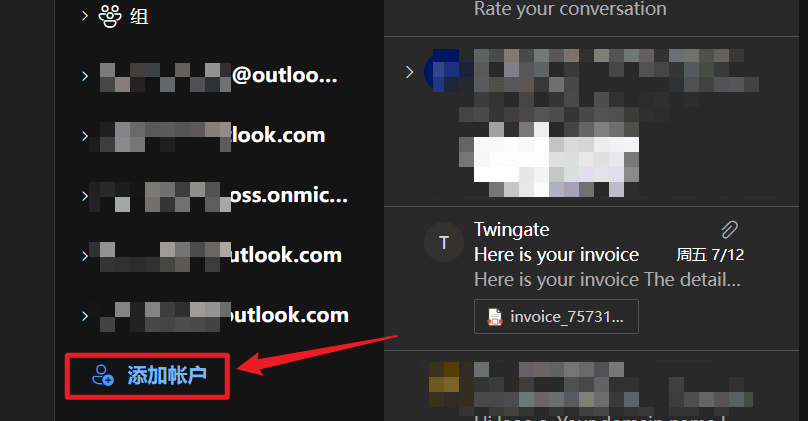 add acount in outlook