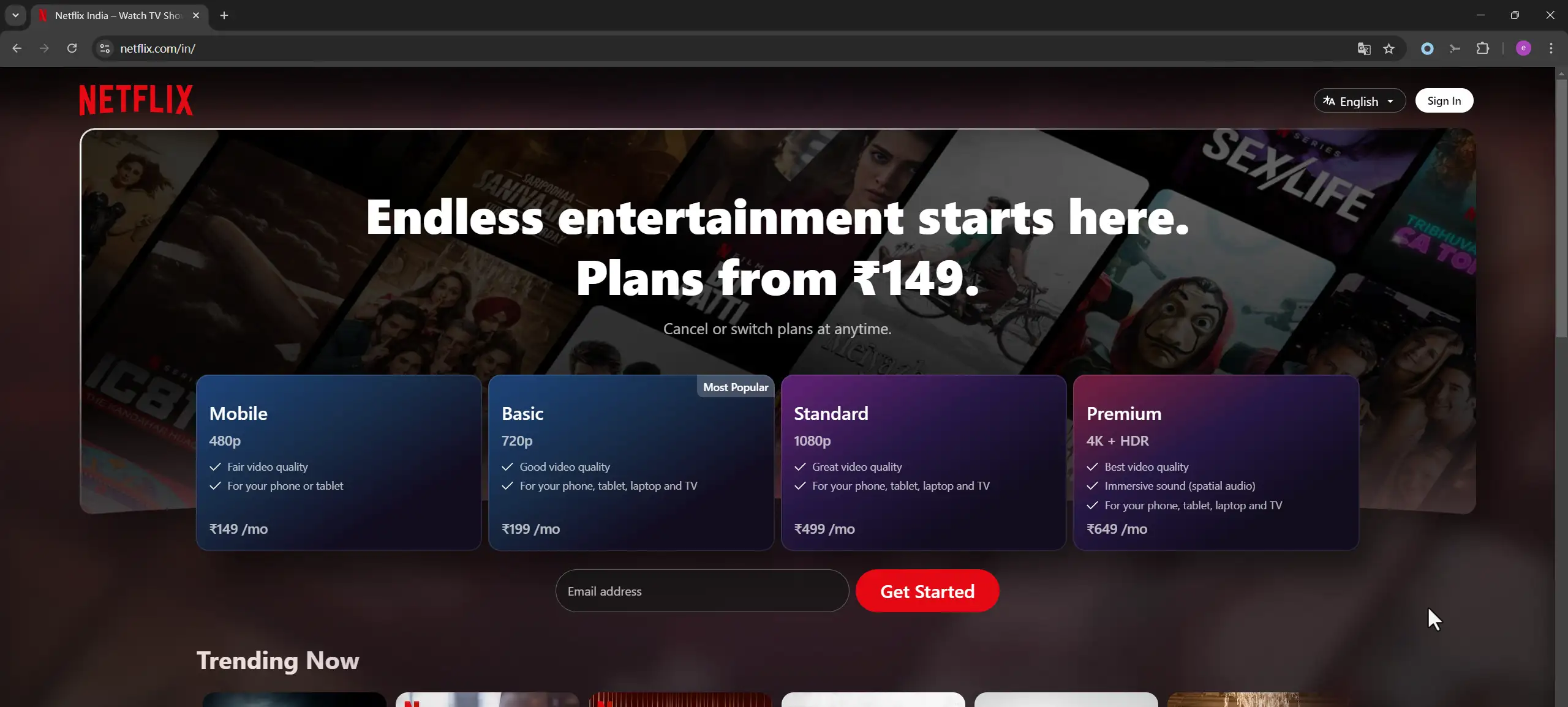 website of netflix india